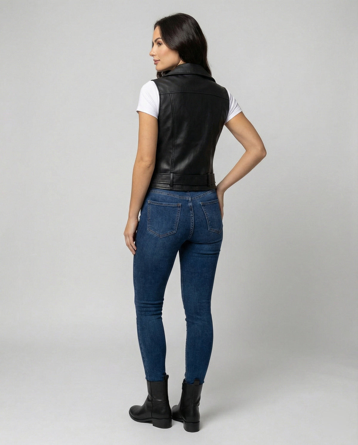 Damen Kunstleder Bikerjacke mit Gürtel