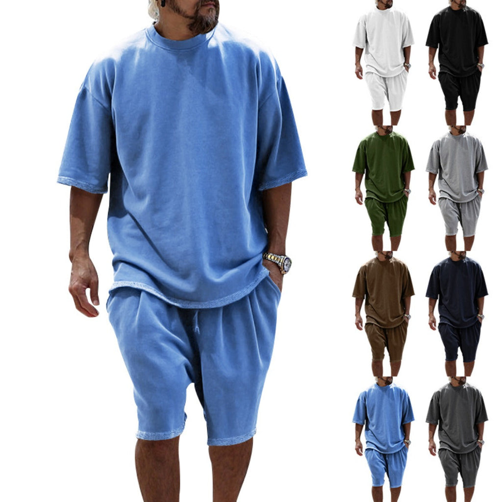EB | Lockeres T-Shirt Shorts einfarbiges Set