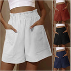 EB | Shorts aus Baumwolle und Leinen mit hoher Taille für Damen