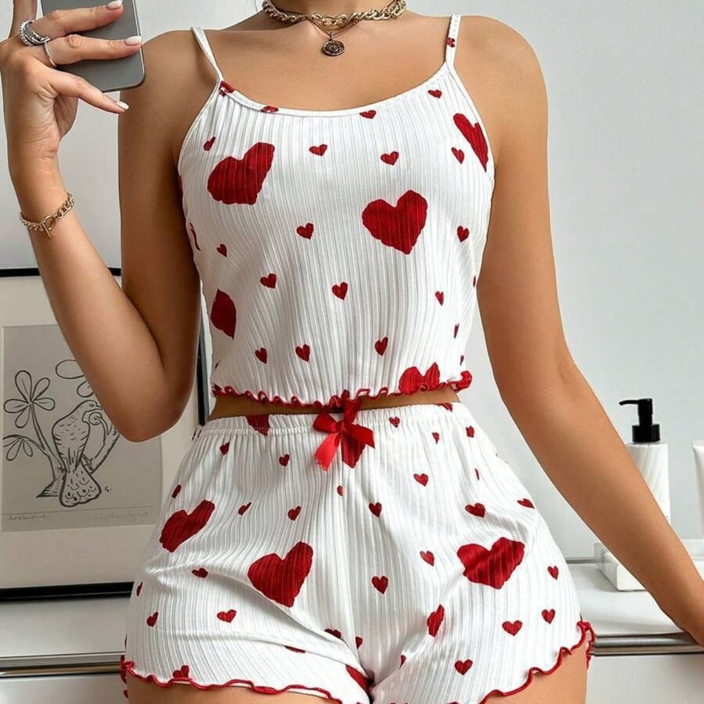EB | Liebe Bedruckte Hosenträger Shorts Pyjama Set