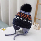 Kindermütze mit Ohrenklappen, gestrickt, warm