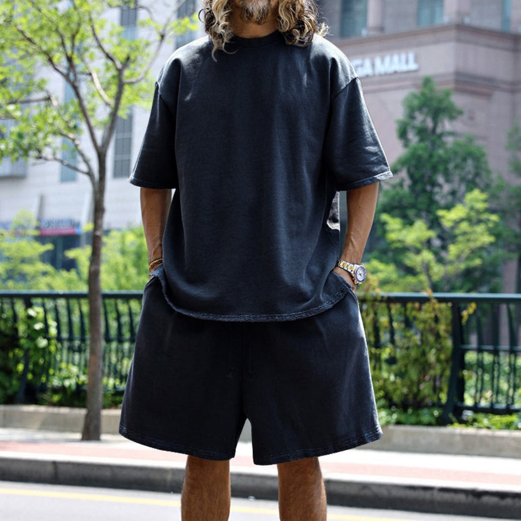 EB | Lockeres T-Shirt Shorts einfarbiges Set