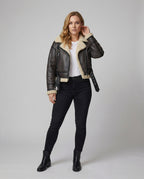 Damen Kunstlederjacke mit Kunstfellkragen