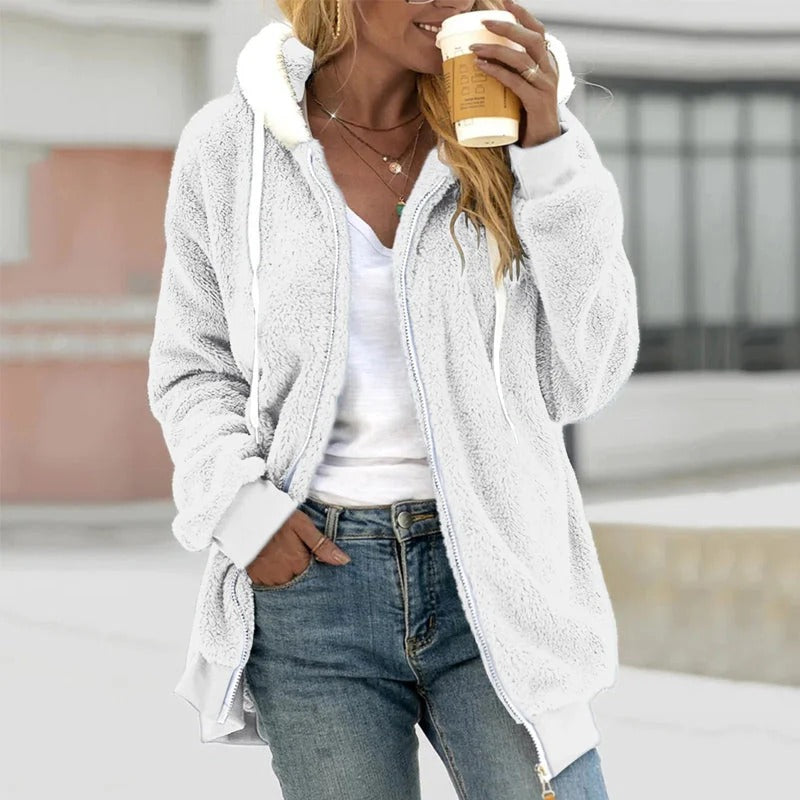 EB | Kapuzenmantel - Teddy-Fleece - Oversized Fit - Reißverschluss - Lässig Warm