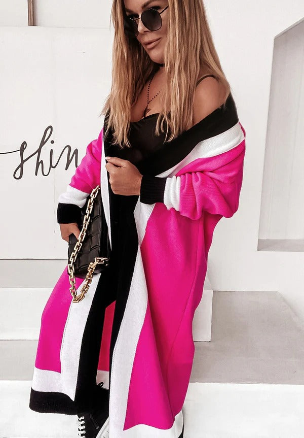 EB | Mantel Strickdesign Oversized Fit Offene Front Volle Länge Breiter Kragen