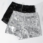 EB | Pailletten Shorts Hohe Taille Oring Reißverschluss Front Bodycon