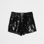 EB | Pailletten Shorts Hohe Taille Oring Reißverschluss Front Bodycon