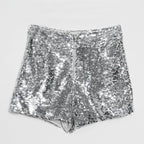 EB | Pailletten Shorts Hohe Taille Oring Reißverschluss Front Bodycon