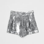 EB | Pailletten Shorts Hohe Taille Oring Reißverschluss Front Bodycon