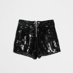 EB | Pailletten Shorts Hohe Taille Oring Reißverschluss Front Bodycon