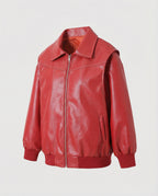 Damen elegante Kunstlederjacke mit hohem Kragen