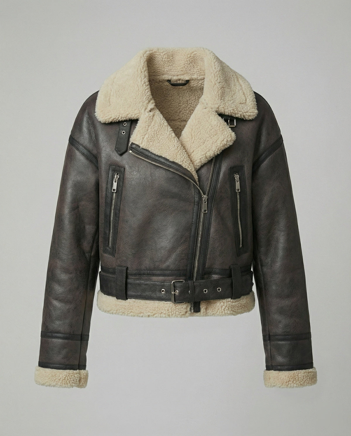 Damen Kunstlederjacke mit Kunstfellkragen