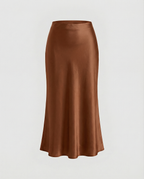 Damen eleganter Satin-Midirock mit fließendem Schnitt und hohem Bund EB