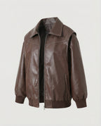 Damen elegante Kunstlederjacke mit hohem Kragen