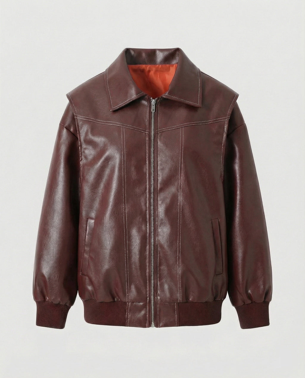 Damen elegante Kunstlederjacke mit hohem Kragen