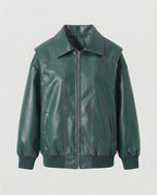 Damen elegante Kunstlederjacke mit hohem Kragen