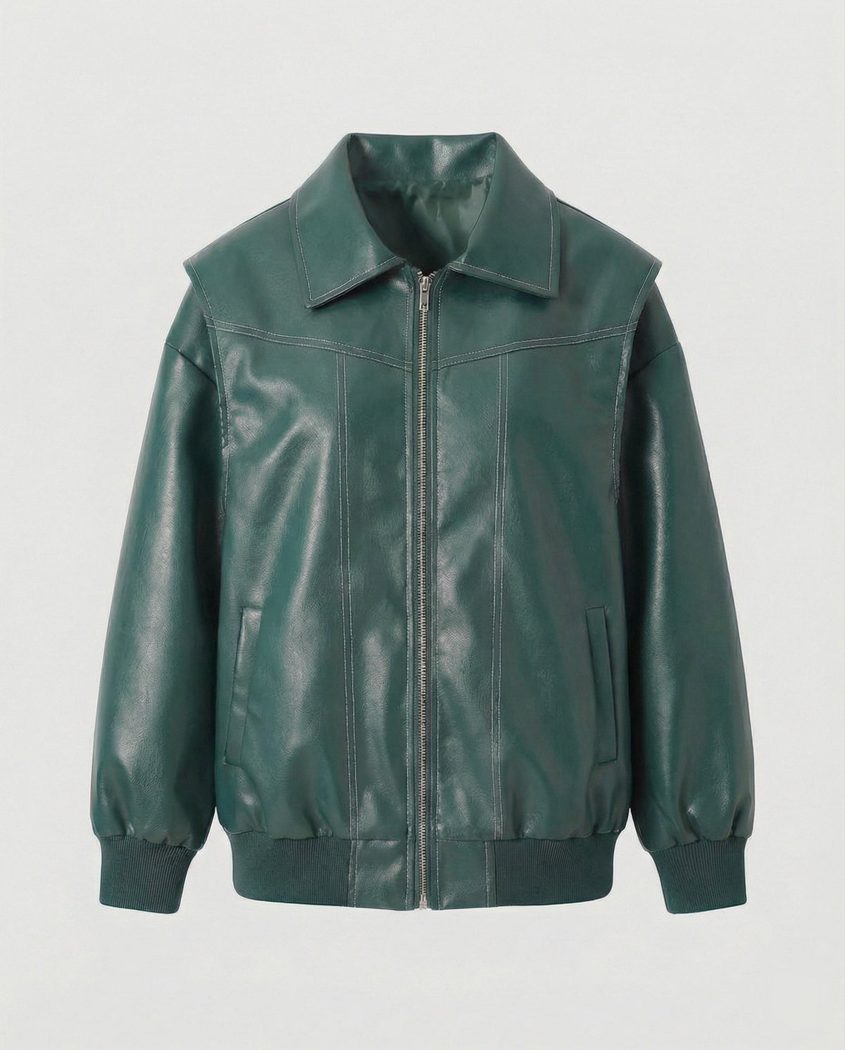 Damen elegante Kunstlederjacke mit hohem Kragen