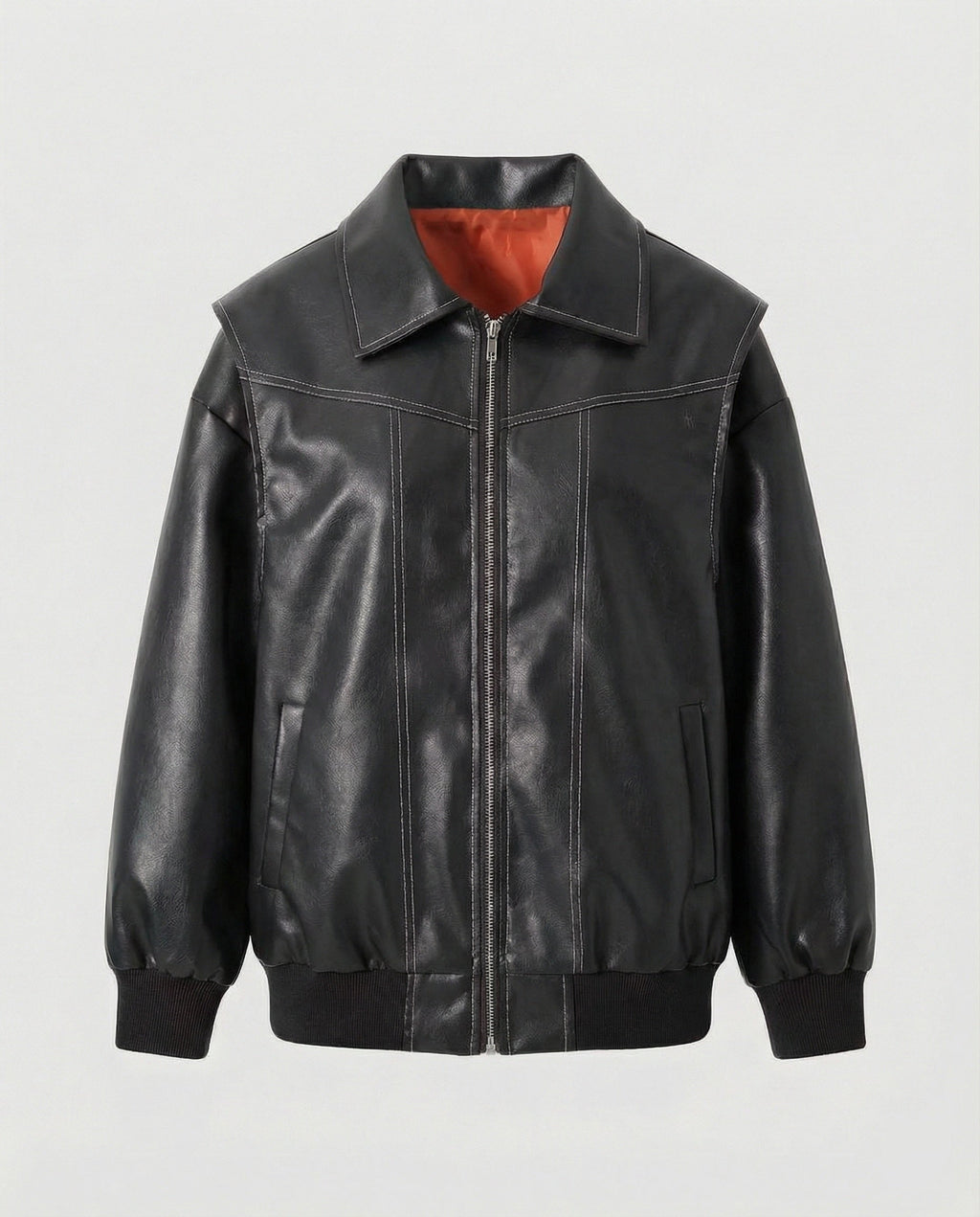 Damen elegante Kunstlederjacke mit hohem Kragen