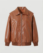 Damen elegante Kunstlederjacke mit hohem Kragen