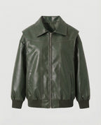 Damen elegante Kunstlederjacke mit hohem Kragen