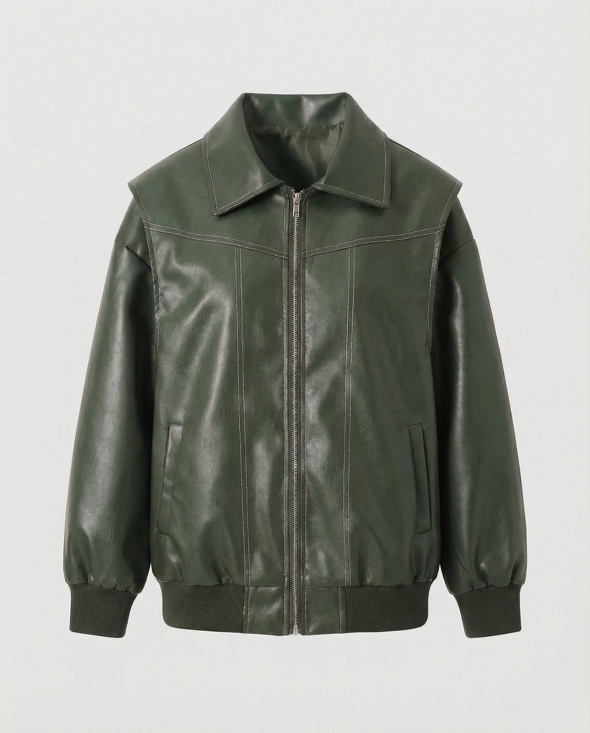 Damen elegante Kunstlederjacke mit hohem Kragen
