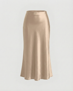 Damen eleganter Satin-Midirock mit fließendem Schnitt und hohem Bund EB