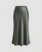 Damen eleganter Satin-Midirock mit fließendem Schnitt und hohem Bund EB