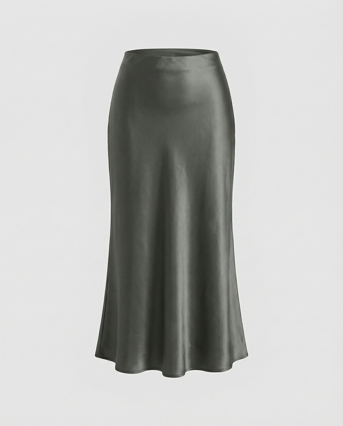 Damen eleganter Satin-Midirock mit fließendem Schnitt und hohem Bund EB
