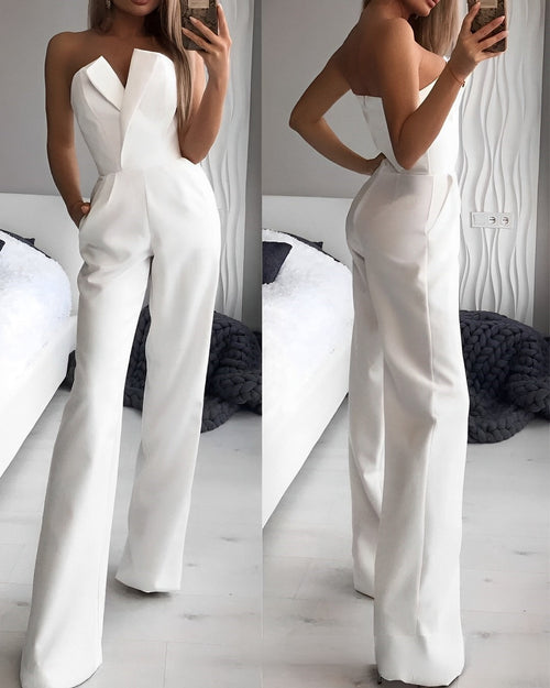 Ärmelloser Jumpsuit mit V-Ausschnitt