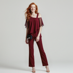 EB | Damen Zweiteiler Satz Eleganter Jumpsuit mit Cold Shoulder Bluse