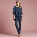 EB | Damen Zweiteiler Satz Eleganter Jumpsuit mit Cold Shoulder Bluse