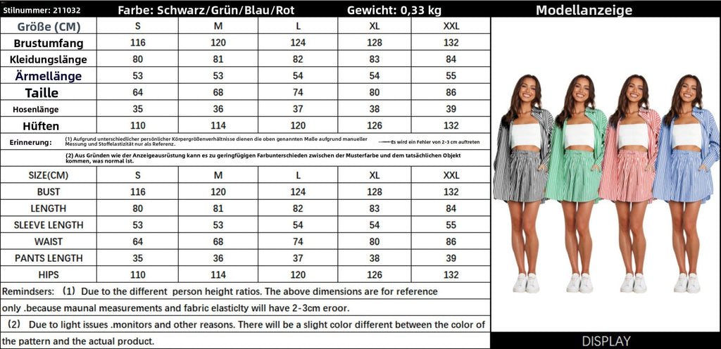 EB | Fashion Shirt Gestreift Langarm Zweiteiliges Set