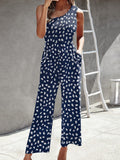 EB | Damen Jumpsuits Gedruckt Ein Schulter Breite Bein Jumpsuit