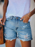 EB | Frauen Shorts Gewaschen Rissig Gerade Denim Shorts