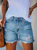 EB | Frauen Shorts Gewaschen Rissig Gerade Denim Shorts